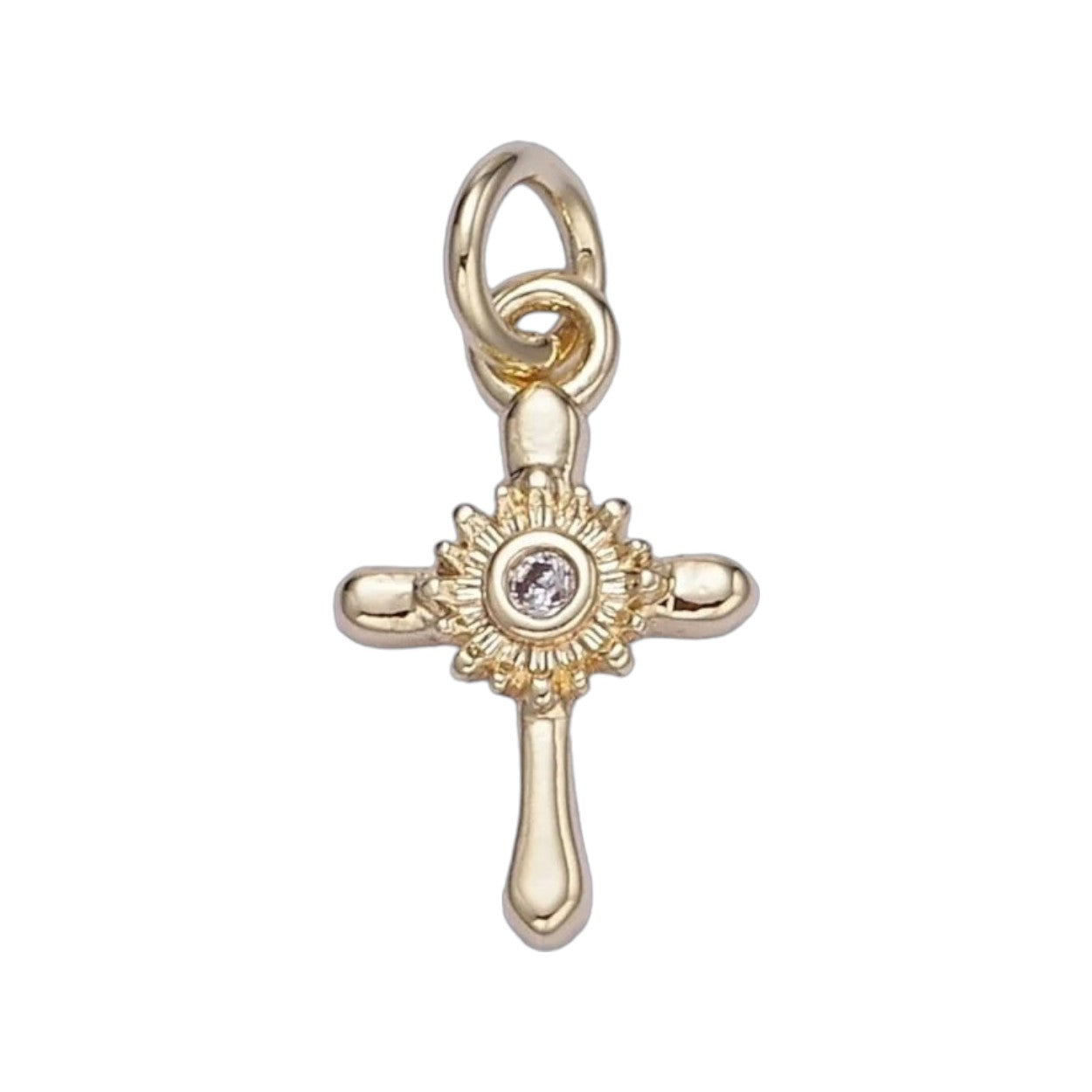 TINY SUNFLOWER CROSS CHARM